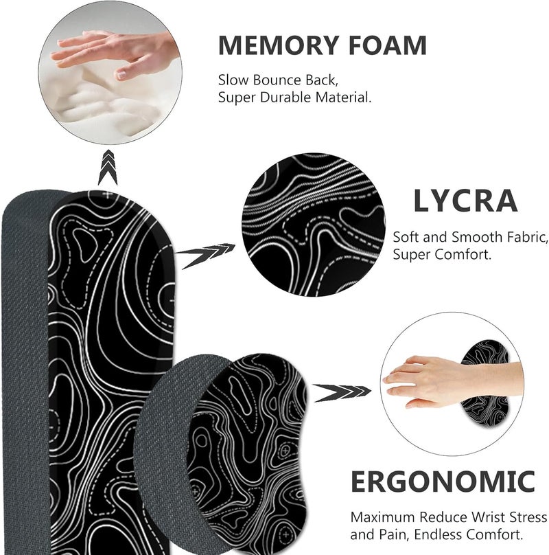 AIMSA Keyboard Mouse Pad Set, Large Gaming Mouse Pad +Wrist Rest Mouse Pad +Keyboard Wrist Support +Coaster, 35x15.7 inch Extended Desk Mat for Easy Typing Pain Relief (Black Topographic) - Image 5
